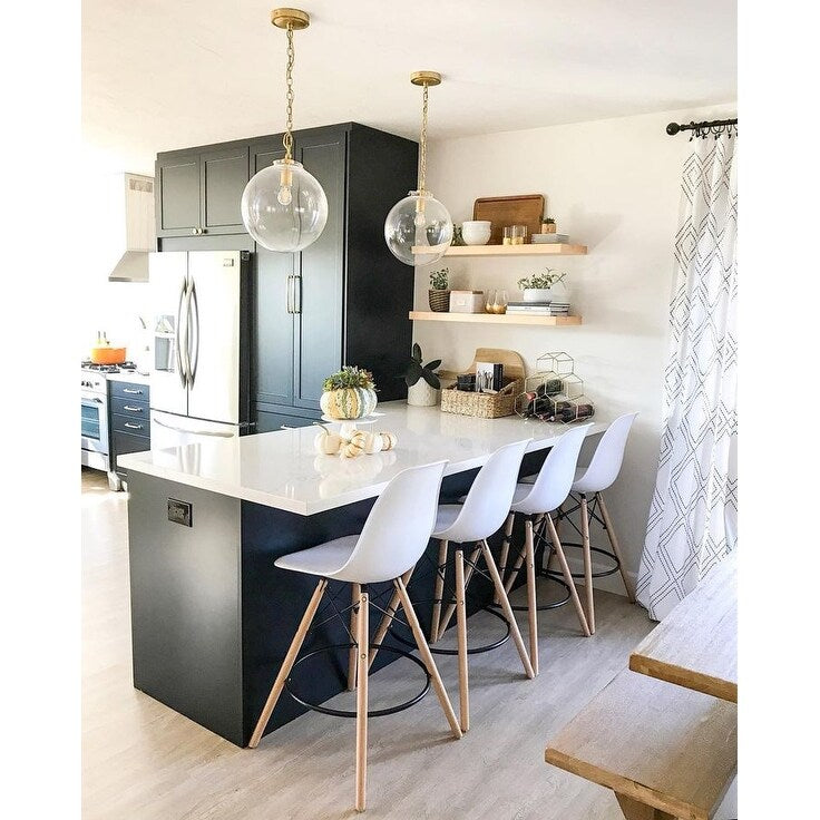 Set of 2 25" Designer Eiffel Chairs Counter Stools With Backs Side Molded Shell Kitchen Office Dining Dowel Bar Patio