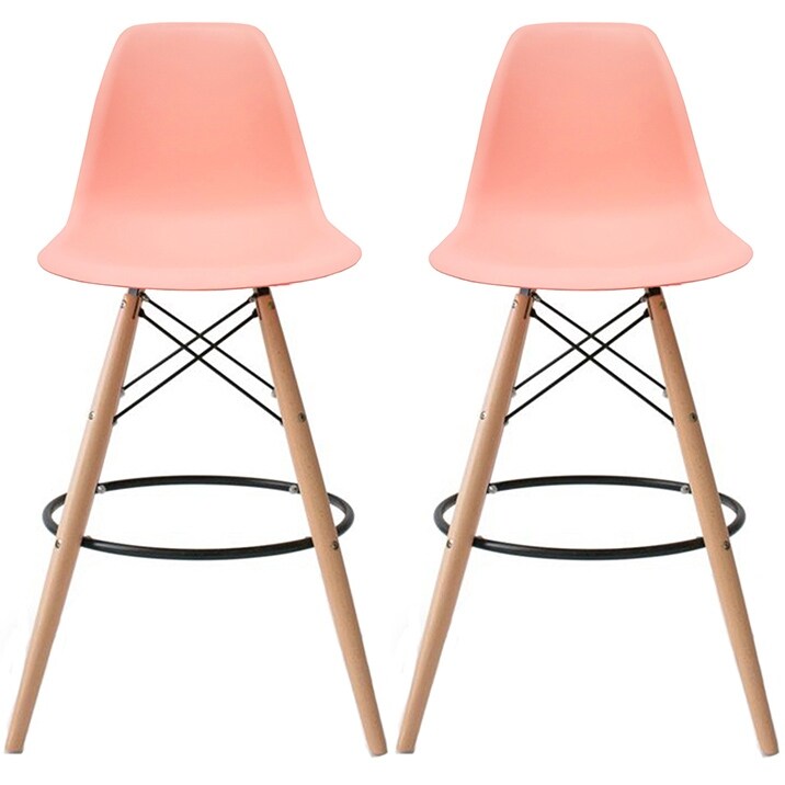 Set of 2 25" Designer Eiffel Chairs Counter Stools With Backs Side Molded Shell Kitchen Office Dining Dowel Bar Patio