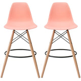 Set of 2 25" Designer Eiffel Chairs Counter Stools With Backs Side Molded Shell Kitchen Office Dining Dowel Bar Patio
