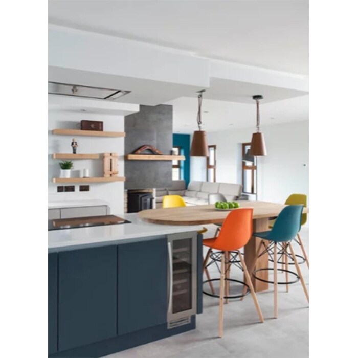 Set of 2 25" Designer Eiffel Chairs Counter Stools With Backs Side Molded Shell Kitchen Office Dining Dowel Bar Patio