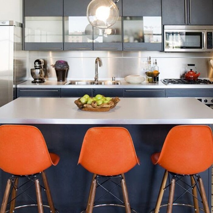 Set of 2 25" Designer Eiffel Chairs Counter Stools With Backs Side Molded Shell Kitchen Office Dining Dowel Bar Patio