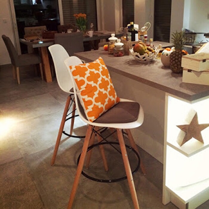 Set of 2 25" Designer Eiffel Chairs Counter Stools With Backs Side Molded Shell Kitchen Office Dining Dowel Bar Patio
