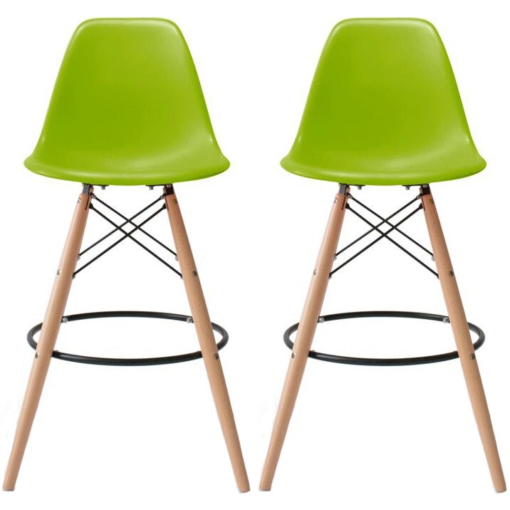 Set of 2 25" Designer Eiffel Chairs Counter Stools With Backs Side Molded Shell Kitchen Office Dining Dowel Bar Patio