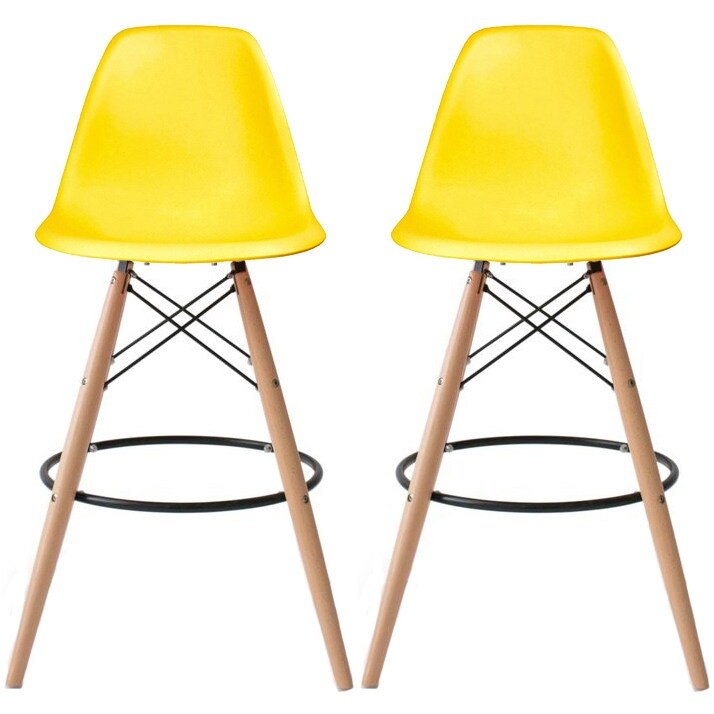 Set of 2 25" Designer Eiffel Chairs Counter Stools With Backs Side Molded Shell Kitchen Office Dining Dowel Bar Patio