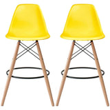 Set of 2 25" Designer Eiffel Chairs Counter Stools With Backs Side Molded Shell Kitchen Office Dining Dowel Bar Patio