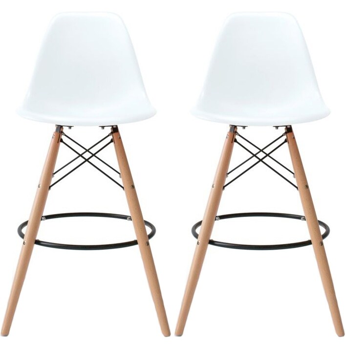 Set of 2 25" Designer Eiffel Chairs Counter Stools With Backs Side Molded Shell Kitchen Office Dining Dowel Bar Patio