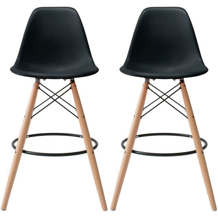 Set of 2 25" Designer Eiffel Chairs Counter Stools With Backs Side Molded Shell Kitchen Office Dining Dowel Bar Patio