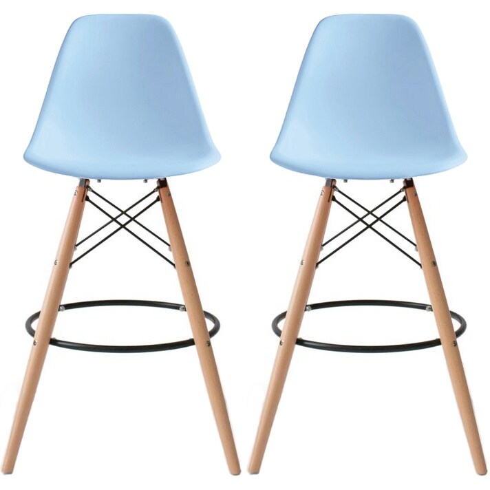 Set of 2 25" Designer Eiffel Chairs Counter Stools With Backs Side Molded Shell Kitchen Office Dining Dowel Bar Patio