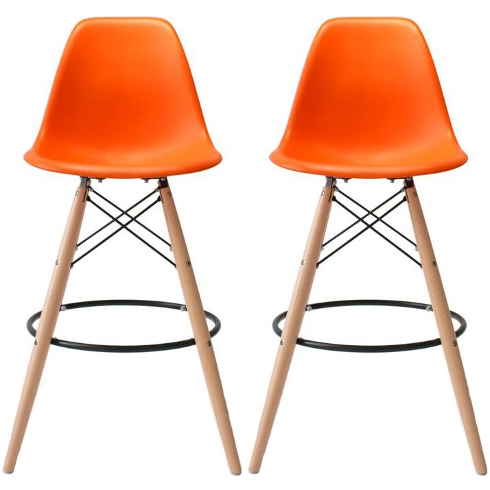 Set of 2 25" Designer Eiffel Chairs Counter Stools With Backs Side Molded Shell Kitchen Office Dining Dowel Bar Patio