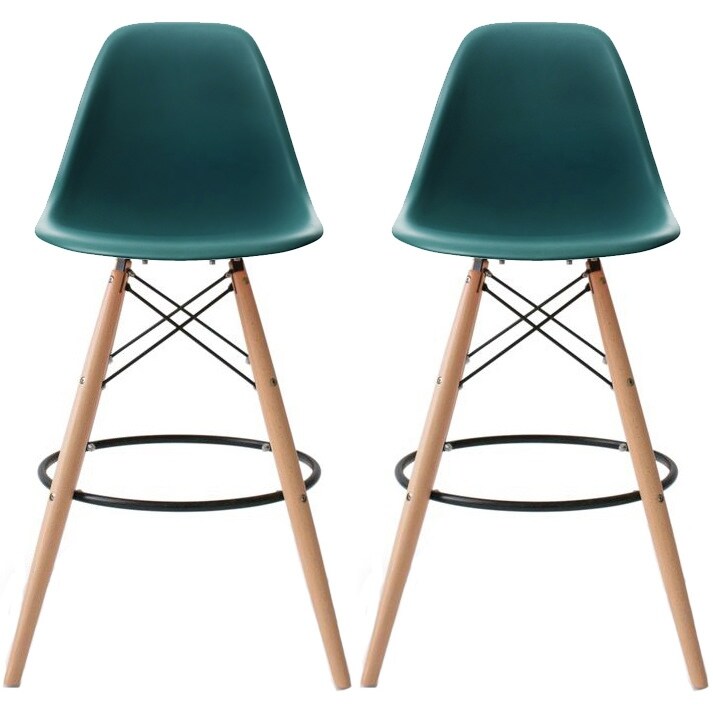 Set of 2 25" Designer Eiffel Chairs Counter Stools With Backs Side Molded Shell Kitchen Office Dining Dowel Bar Patio