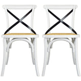 Set of 2 Wood Antique Farmhouse Cross Back Dining Chairs Rattan With X Back Dark Bedroom Restaurants Hotel