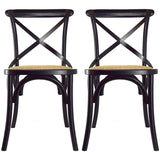 Set of 2 Wood Antique Farmhouse Cross Back Dining Chairs Rattan With X Back Dark Bedroom Restaurants Hotel