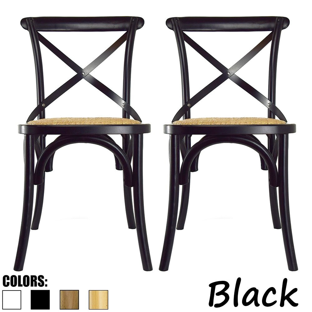 Set of 2 Wood Antique Farmhouse Cross Back Dining Chairs Rattan With X Back Dark Bedroom Restaurants Hotel