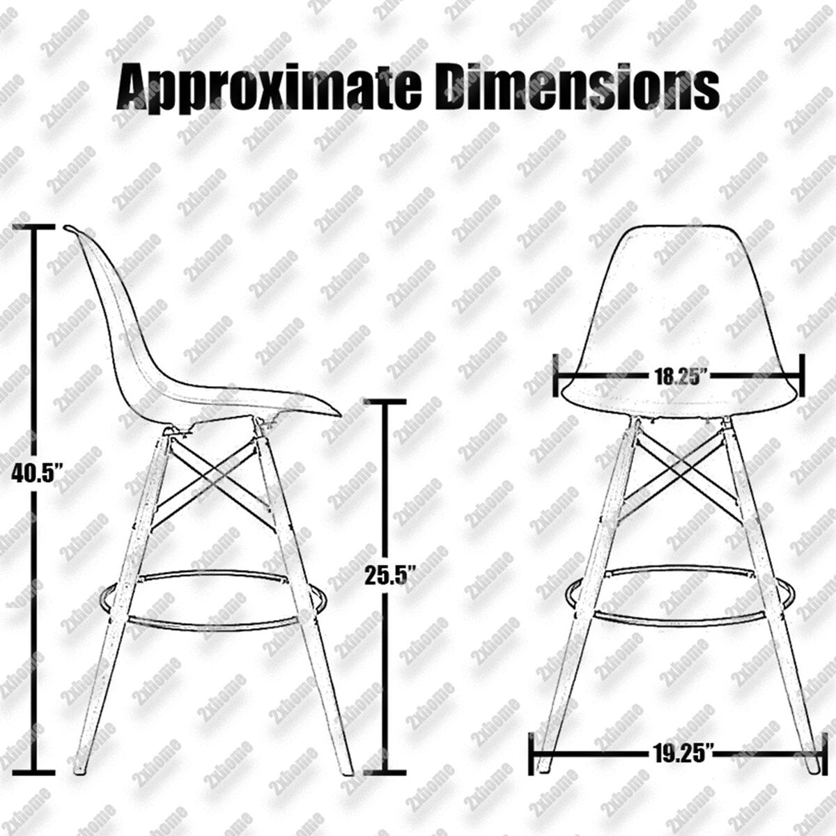 Set of 2 25" Designer Eiffel Chairs Counter Stools With Backs Side Molded Shell Kitchen Office Dining Dowel Bar Patio