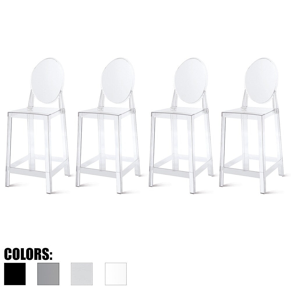 Set of 4 25" Seat Bar Stool Counter Height With Backs Plastic High Chairs Dining Molded Kitchen Transparent