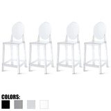 Set of 4 25" Seat Bar Stool Counter Height With Backs Plastic High Chairs Dining Molded Kitchen Transparent