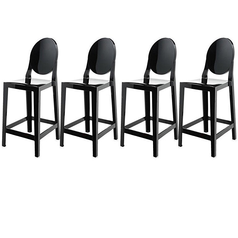 Set of 4 25" Seat Bar Stool Counter Height With Backs Plastic High Chairs Dining Molded Kitchen Transparent