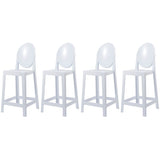 Set of 4 25" Seat Bar Stool Counter Height With Backs Plastic High Chairs Dining Molded Kitchen Transparent
