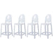 Set of 4 25" Seat Bar Stool Counter Height With Backs Plastic High Chairs Dining Molded Kitchen Transparent