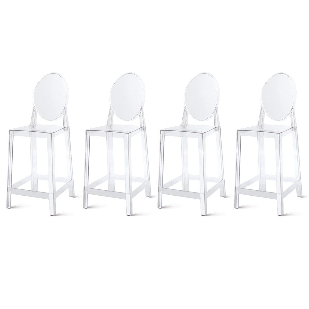Set of 4 25" Seat Bar Stool Counter Height With Backs Plastic High Chairs Dining Molded Kitchen Transparent