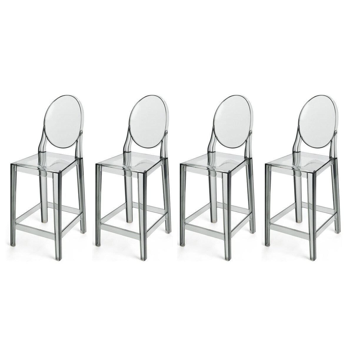Set of 4 25" Seat Bar Stool Counter Height With Backs Plastic High Chairs Dining Molded Kitchen Transparent