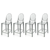 Set of 4 25" Seat Bar Stool Counter Height With Backs Plastic High Chairs Dining Molded Kitchen Transparent