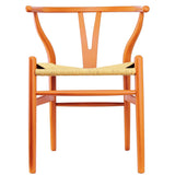 Y Back Wooden Dining Chair with Woven Seat, Farmhouse Style Elbow Chair for Home Kitchen & Office Use, Natural