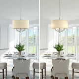 3-Light Modern Cottage Drum Organza Fabric Lampshade Pendant with Wide Clear Crystal Beads Sheer Ceiling Light Fixture