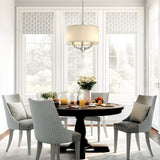 3-Light Modern Cottage Drum Organza Fabric Lampshade Pendant with Wide Clear Crystal Beads Sheer Ceiling Light Fixture