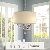 3-Light Modern Cottage Drum Organza Fabric Lampshade Pendant with Wide Clear Crystal Beads Sheer Ceiling Light Fixture