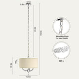 3-Light Modern Cottage Drum Organza Fabric Lampshade Pendant with Wide Clear Crystal Beads Sheer Ceiling Light Fixture