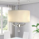 3-Light Modern Cottage Drum Organza Fabric Lampshade Pendant with Wide Clear Crystal Beads Sheer Ceiling Light Fixture