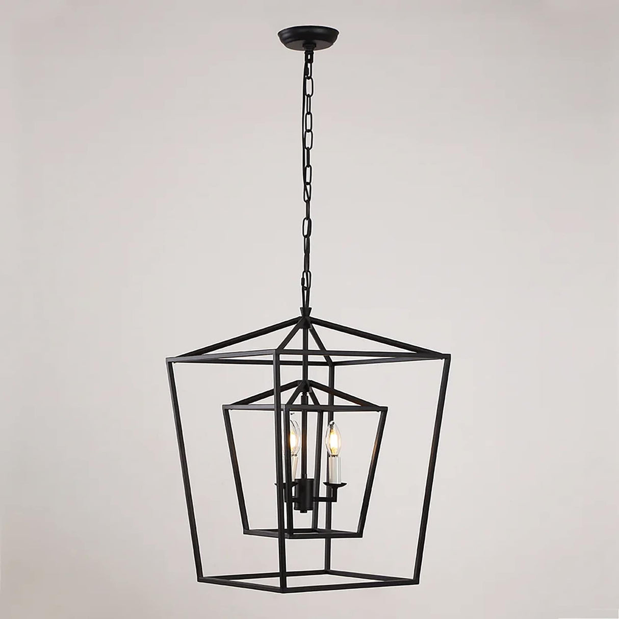 17 Iinches Wide Double Cage Lantern Pendant Lamp 3-Light Stairway Entry Chandelier Ceiling Light