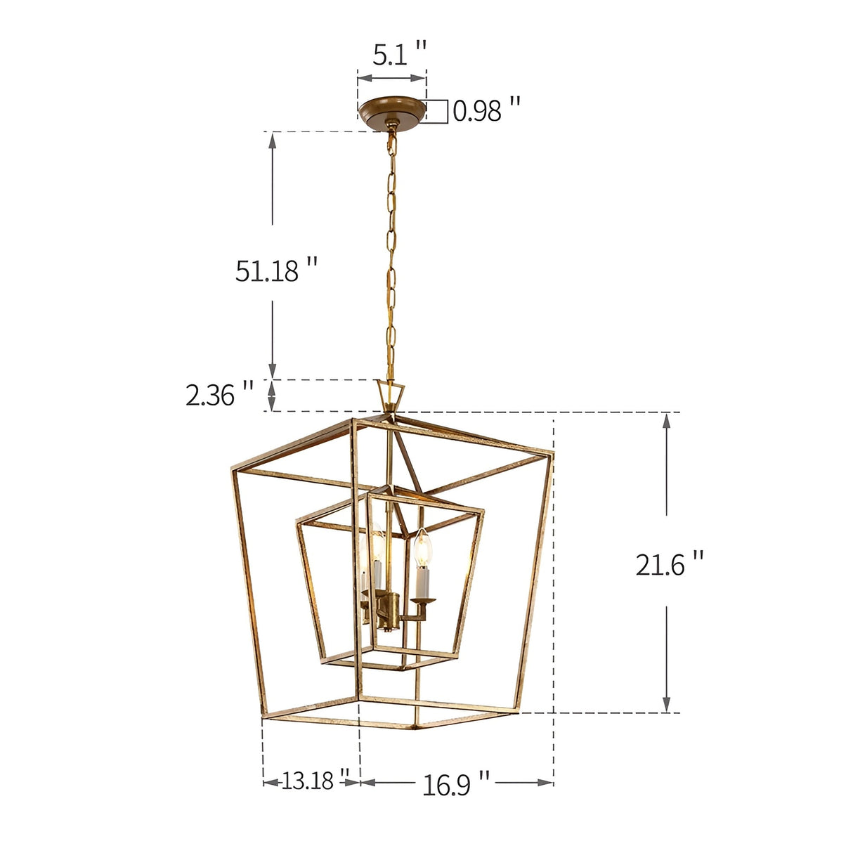 17 Iinches Wide Double Cage Lantern Pendant Lamp 3-Light Stairway Entry Chandelier Ceiling Light