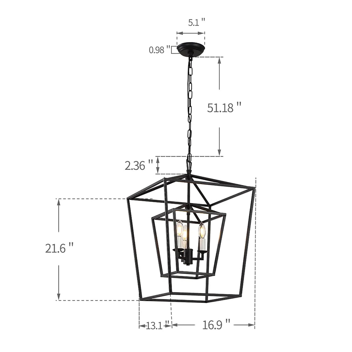 17 Iinches Wide Double Cage Lantern Pendant Lamp 3-Light Stairway Entry Chandelier Ceiling Light
