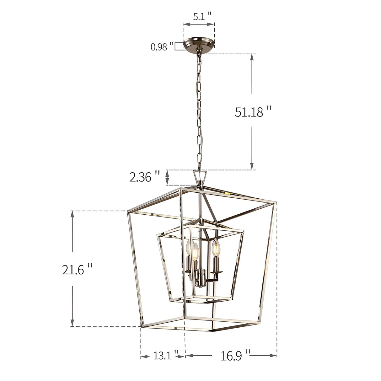 17 Iinches Wide Double Cage Lantern Pendant Lamp 3-Light Stairway Entry Chandelier Ceiling Light