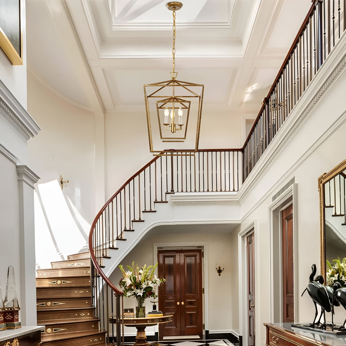 17 Iinches Wide Double Cage Lantern Pendant Lamp 3-Light Stairway Entry Chandelier Ceiling Light
