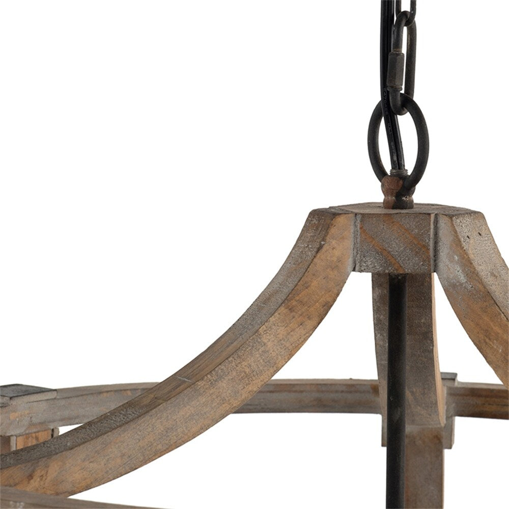 3 - Light Wood Drum Chandelier with Adjustable Chain (No Bulb) - N/A