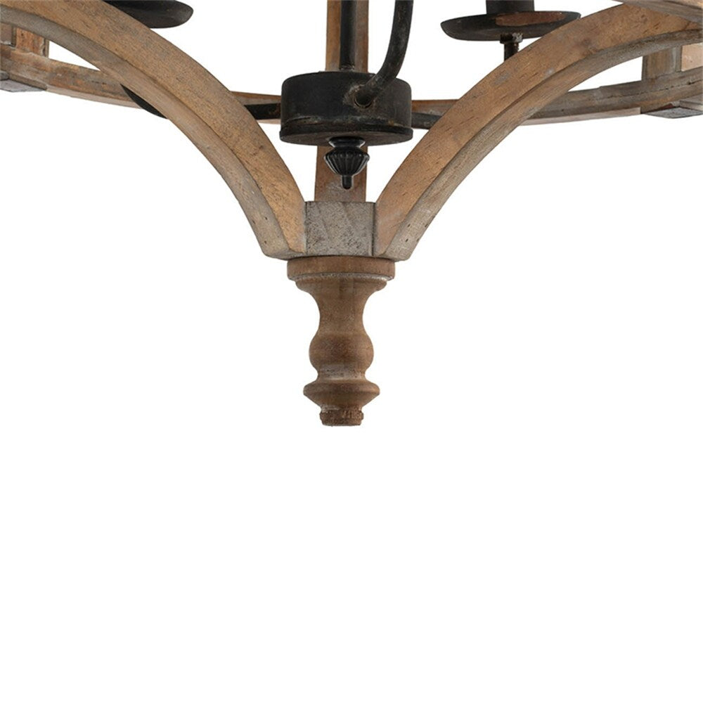 3 - Light Wood Drum Chandelier with Adjustable Chain (No Bulb) - N/A