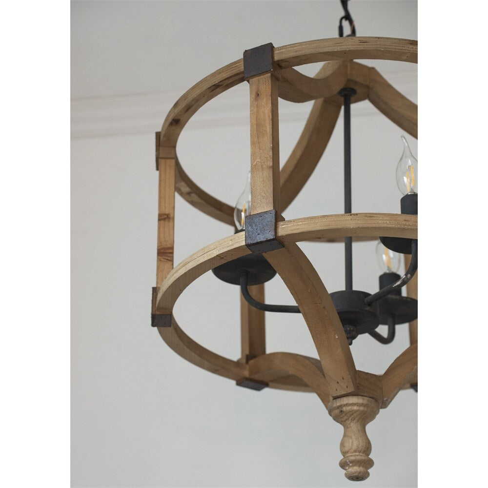 3 - Light Wood Drum Chandelier with Adjustable Chain (No Bulb) - N/A