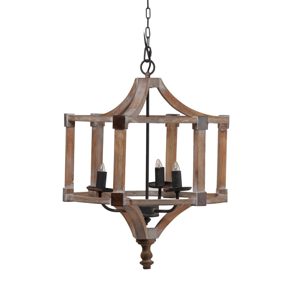 3 - Light Wood Drum Chandelier with Adjustable Chain (No Bulb) - N/A