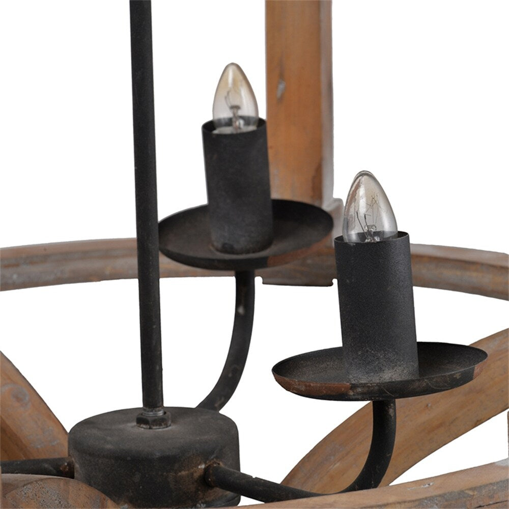 3 - Light Wood Drum Chandelier with Adjustable Chain (No Bulb) - N/A