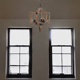 3 - Light Wood Drum Chandelier with Adjustable Chain (No Bulb) - N/A