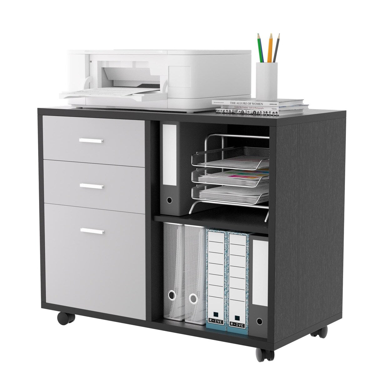 3 -Drawer Mobile Lateral File Cabinet with Printer Stand
