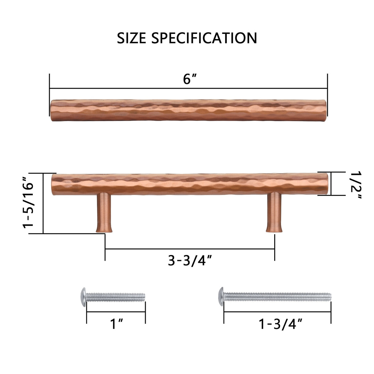 3-3/4 Inch Hole Center Copper Kitchen Cabinet Handles 100% Solid Brass Drawer Pulls (5-PACK)