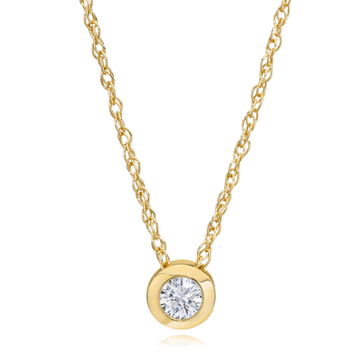 3/8ct Lab Grown Bezel Solitaire Diamond Pendant Yellow Gold Necklace