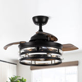 36-in Modern 3-Blade Matte Black Cage Retractable Crystal Ceiling Fan with Remote and Light Kit - 35.83-in W x 16.74-in H