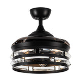 36-in Modern 3-Blade Matte Black Cage Retractable Crystal Ceiling Fan with Remote and Light Kit - 35.83-in W x 16.74-in H