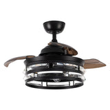 36-in Modern 3-Blade Matte Black Cage Retractable Crystal Ceiling Fan with Remote and Light Kit - 35.83-in W x 16.74-in H