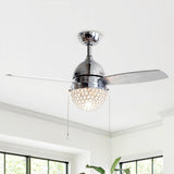 Modern 1-Light 3-Blades Chrome Crystal Ceiling Fan with Pull Chain - 42-in W x 18.5-in H